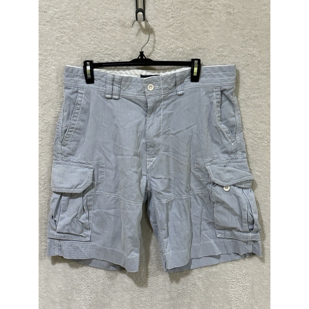 Polo Ralph Lauren Shorts Men 34 Blue Micro-Stripe Cargo Utility 9" Inseam Preppy